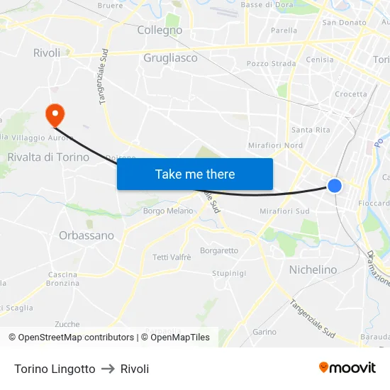 Turin Lingotto to Rivoli map