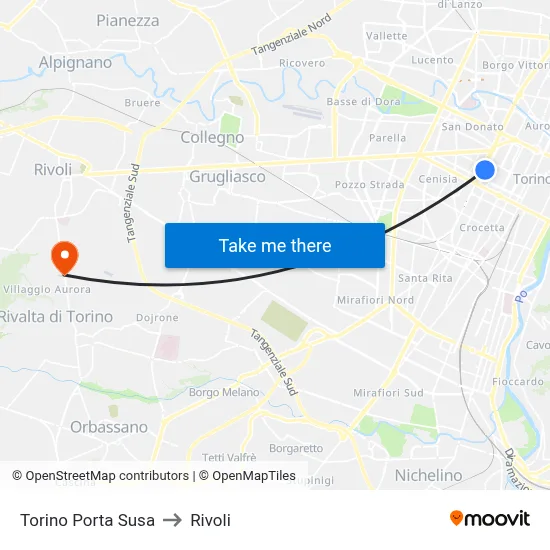 Turin Porta Susa to Rivoli map