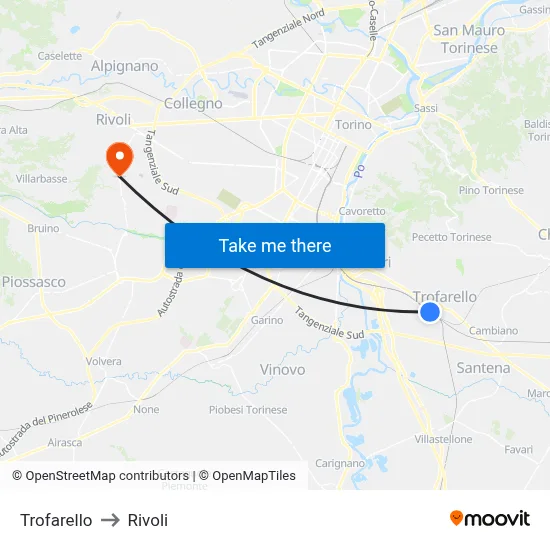 Trofarello to Rivoli map