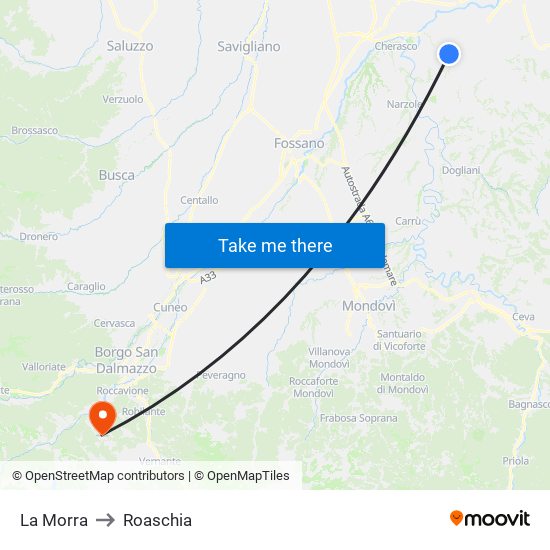 La Morra to Roaschia map