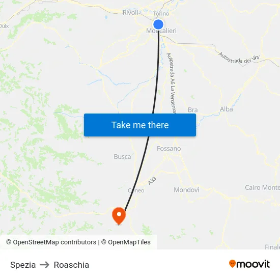 Spezia to Roaschia map