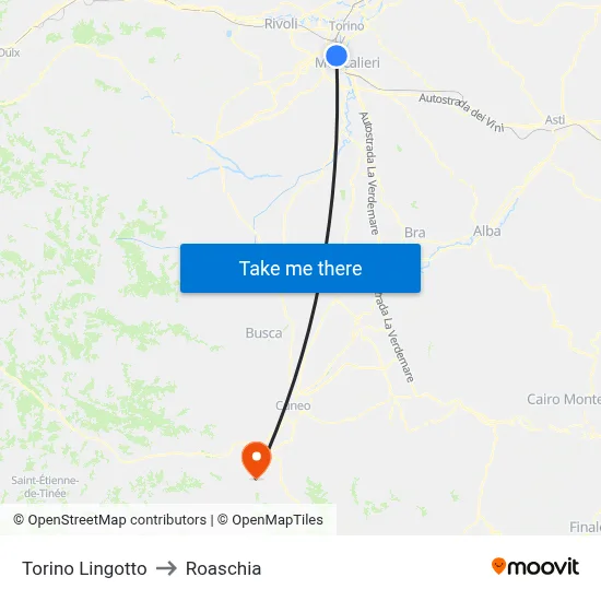 Turin Lingotto to Roaschia map