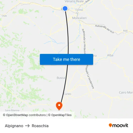 Alpignano to Roaschia map