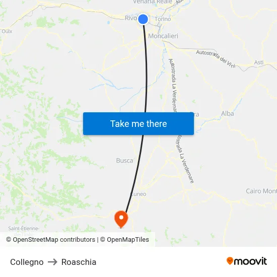 Collegno to Roaschia map