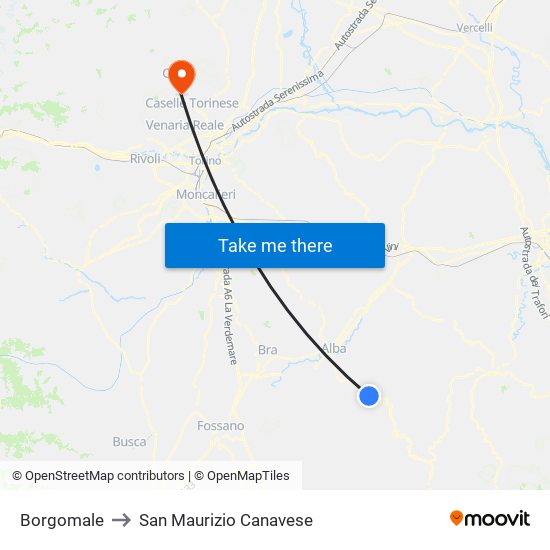 Borgomale to San Maurizio Canavese map