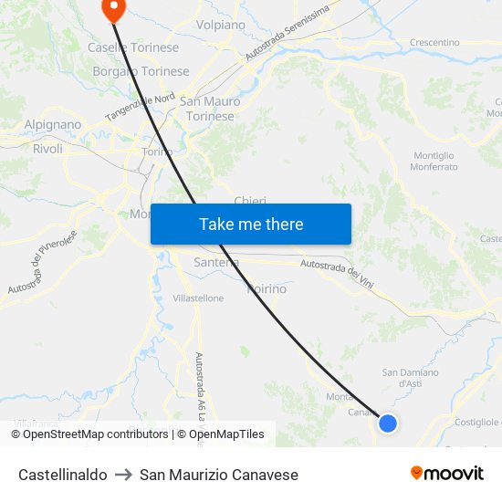 Castellinaldo to San Maurizio Canavese map