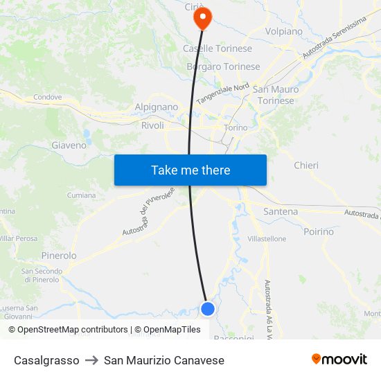 Casalgrasso to San Maurizio Canavese map