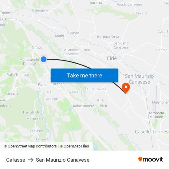 Cafasse to San Maurizio Canavese map