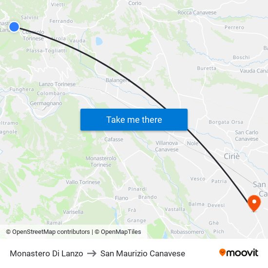 Monastero Di Lanzo to San Maurizio Canavese map
