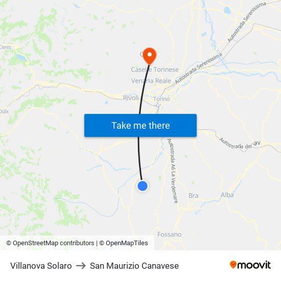 Villanova Solaro to San Maurizio Canavese map