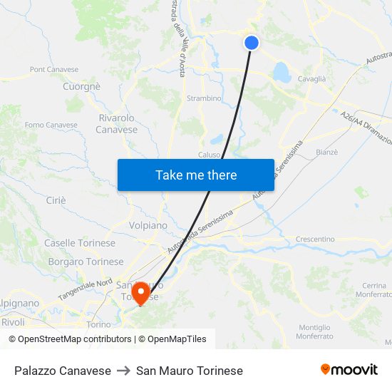 Palazzo Canavese to San Mauro Torinese map