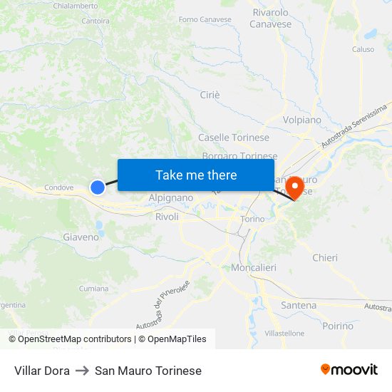 Villar Dora to San Mauro Torinese map