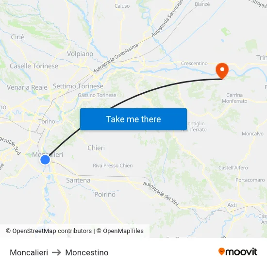 Moncalieri to Moncestino map
