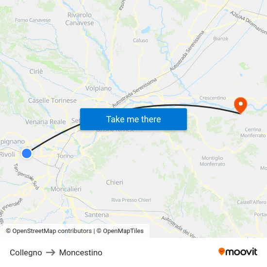 Collegno to Moncestino map