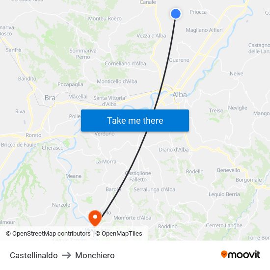 Castellinaldo to Monchiero map