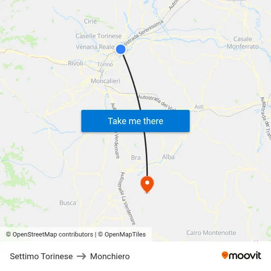 Settimo Torinese to Monchiero map