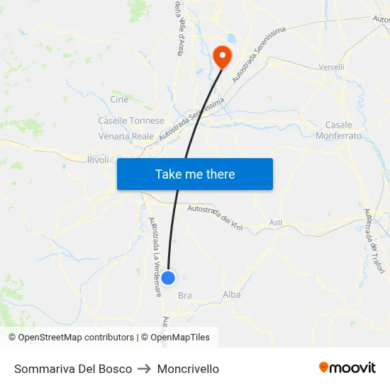Sommariva Del Bosco to Moncrivello map