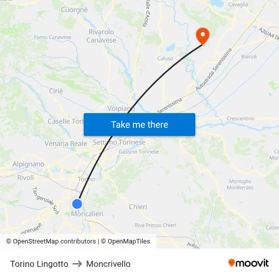 Turin Lingotto to Moncrivello map