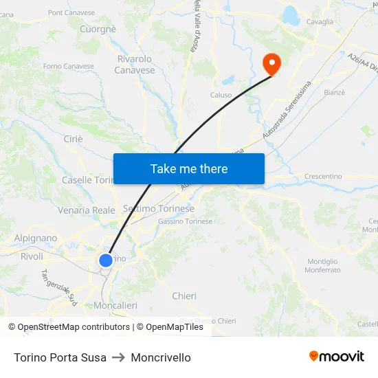 Turin Porta Susa to Moncrivello map