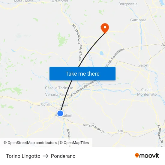 Turin Lingotto to Ponderano map