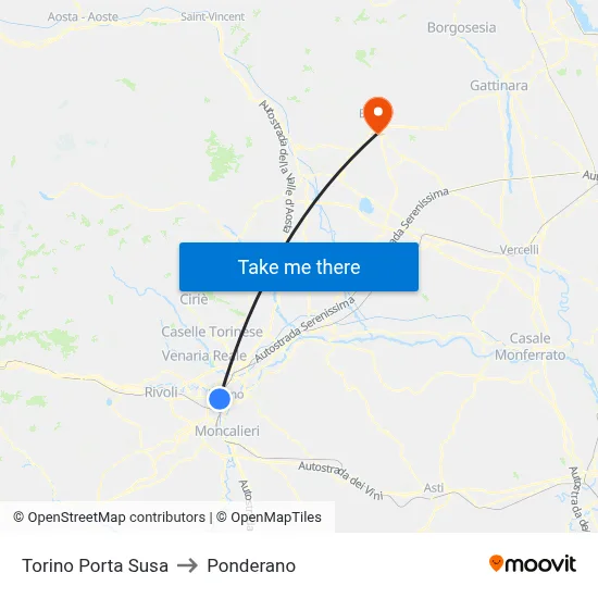 Turin Porta Susa to Ponderano map