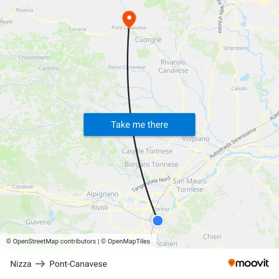 Nice to Pont-Canavese map