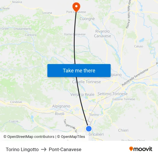 Turin Lingotto to Pont-Canavese map