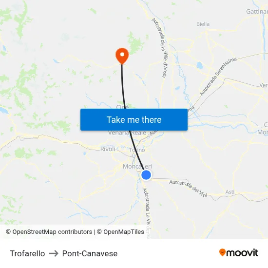 Trofarello to Pont-Canavese map