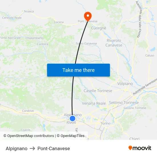 Alpignano to Pont-Canavese map