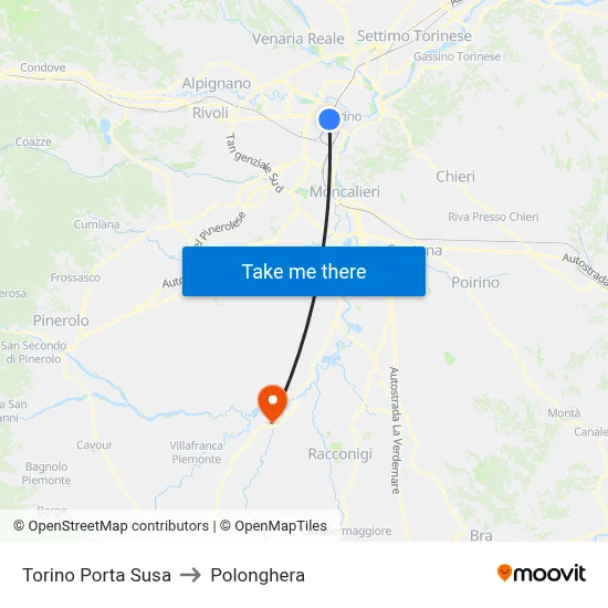 Turin Porta Susa to Polonghera map