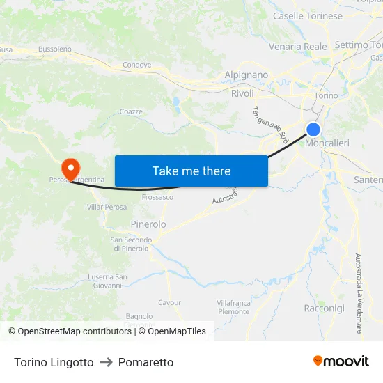 Turin Lingotto to Pomaretto map