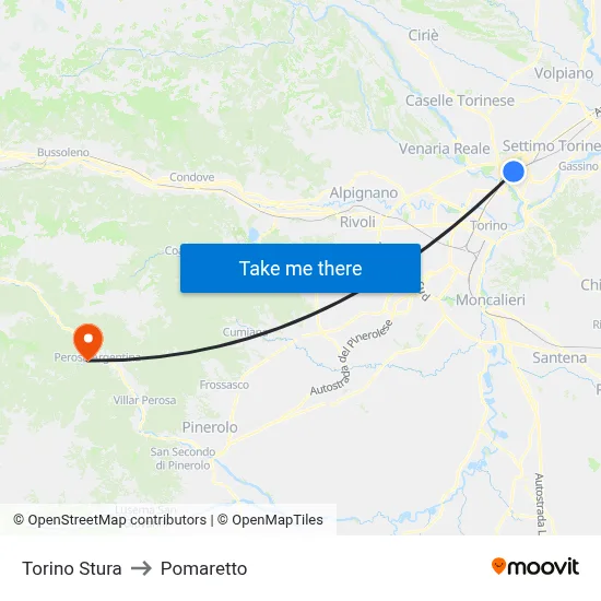 Turin Stura to Pomaretto map