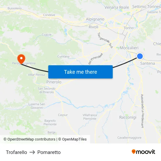 Trofarello to Pomaretto map
