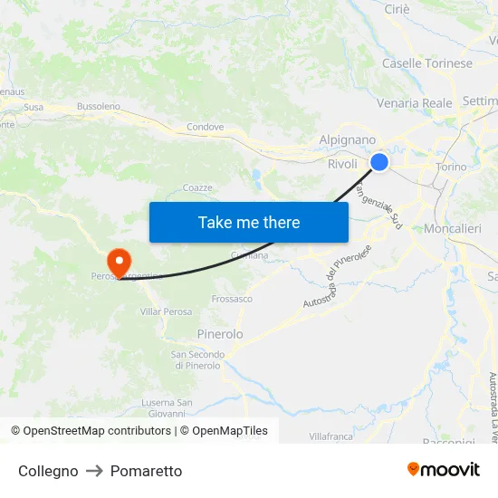 Collegno to Pomaretto map