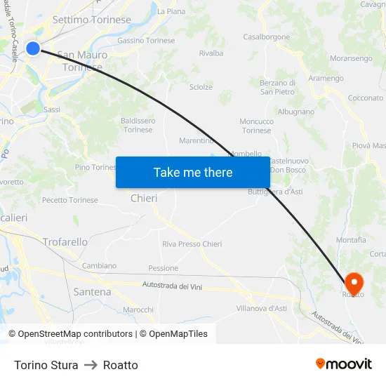 Turin Stura to Roatto map