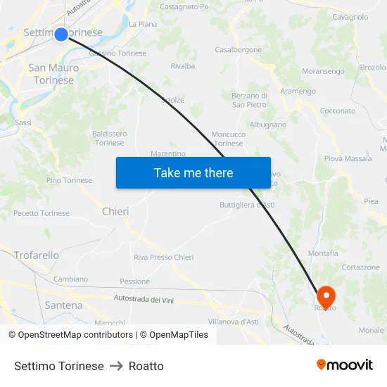 Settimo Torinese to Roatto map