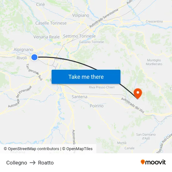 Collegno to Roatto map
