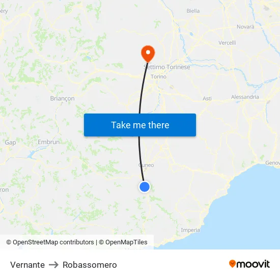 Vernante to Robassomero map