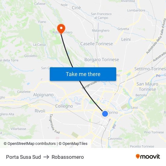 Porta Susa Sud to Robassomero map