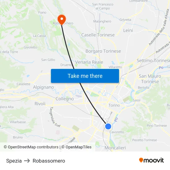 Spezia to Robassomero map
