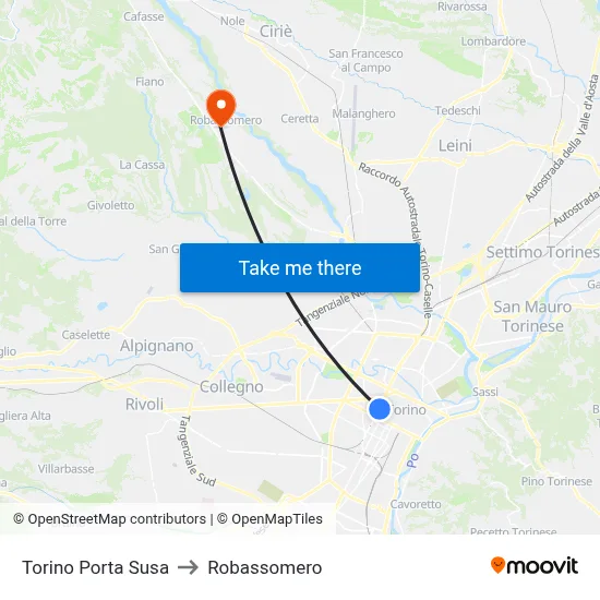 Turin Porta Susa to Robassomero map