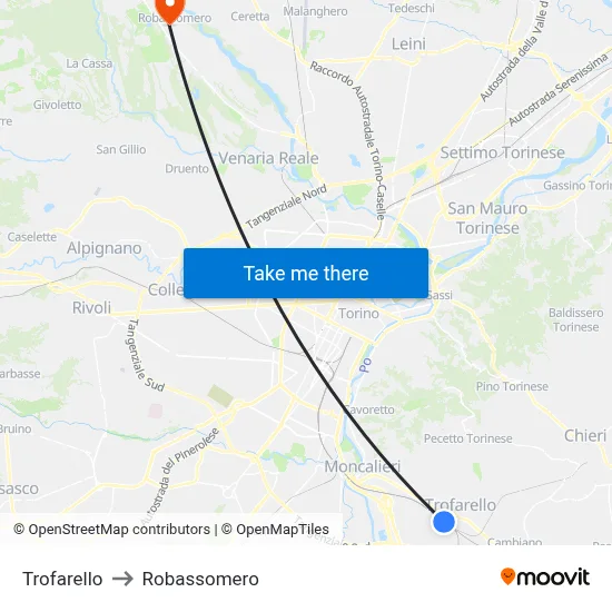 Trofarello to Robassomero map