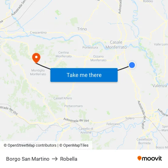 Borgo San Martino to Robella map