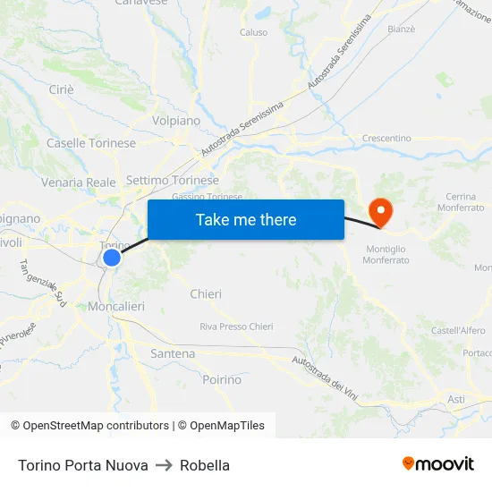 Turin Porta Nuova to Robella map