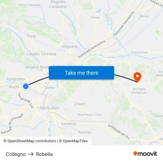 Collegno to Robella map