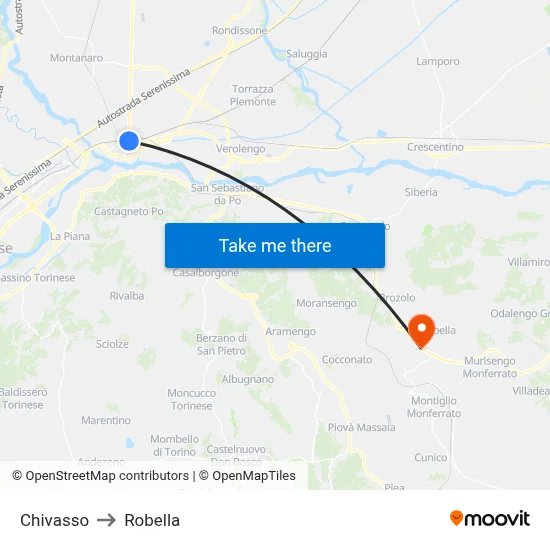 Chivasso to Robella map