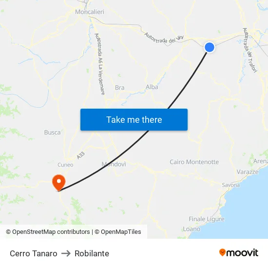 Cerro Tanaro to Robilante map