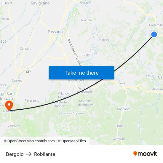 Bergolo to Robilante map