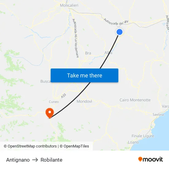 Antignano to Robilante map