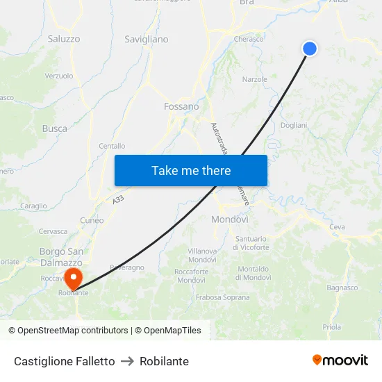 Castiglione Falletto to Robilante map